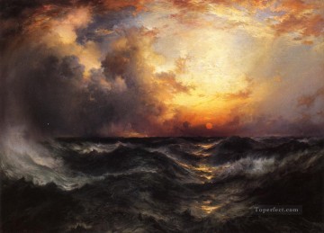 Tomás Morán Painting - Atardecer en el paisaje marino del Medio Océano Thomas Moran